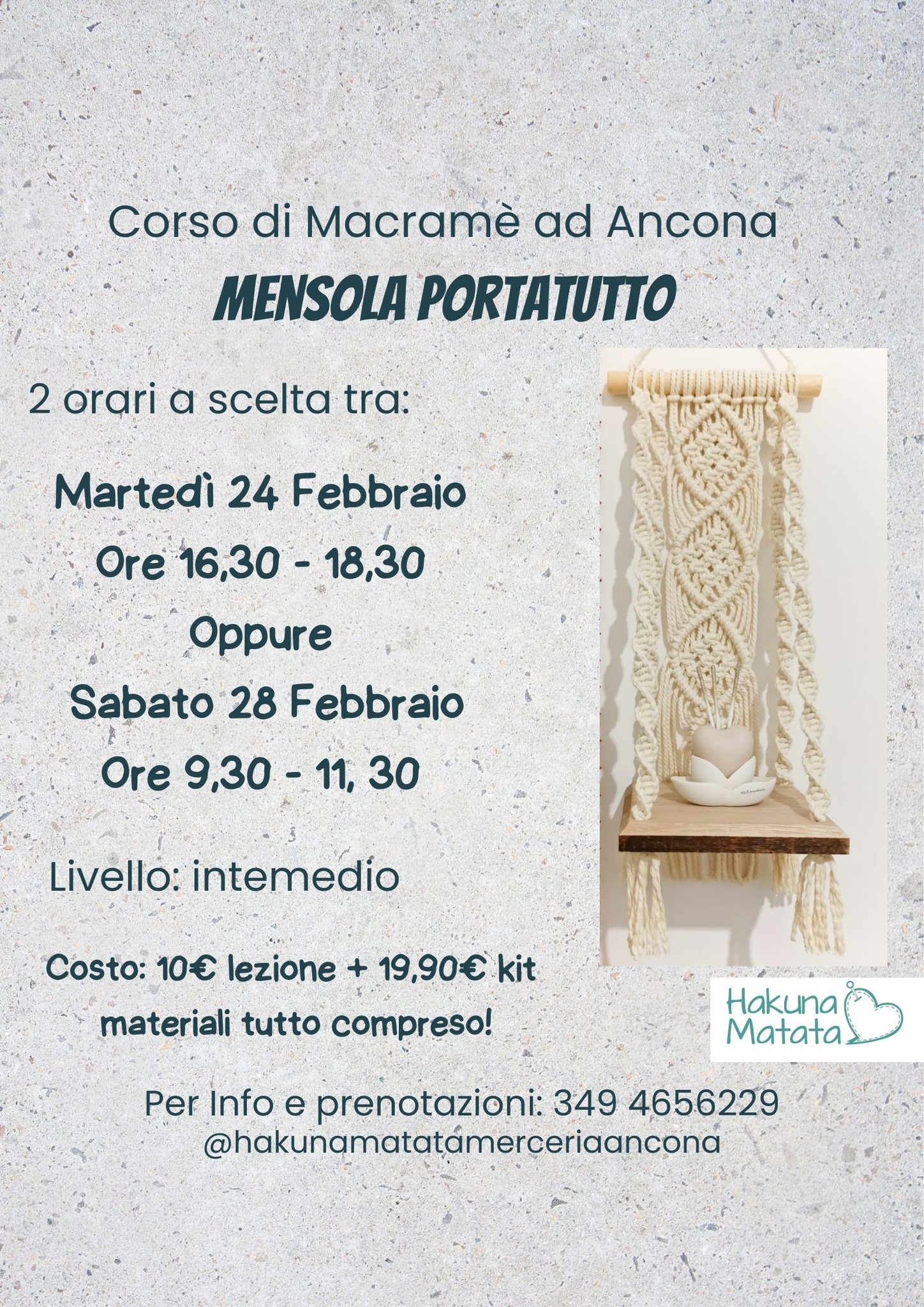 corso macramè ad Ancona: mensola portatutto! Hakuna Matata
