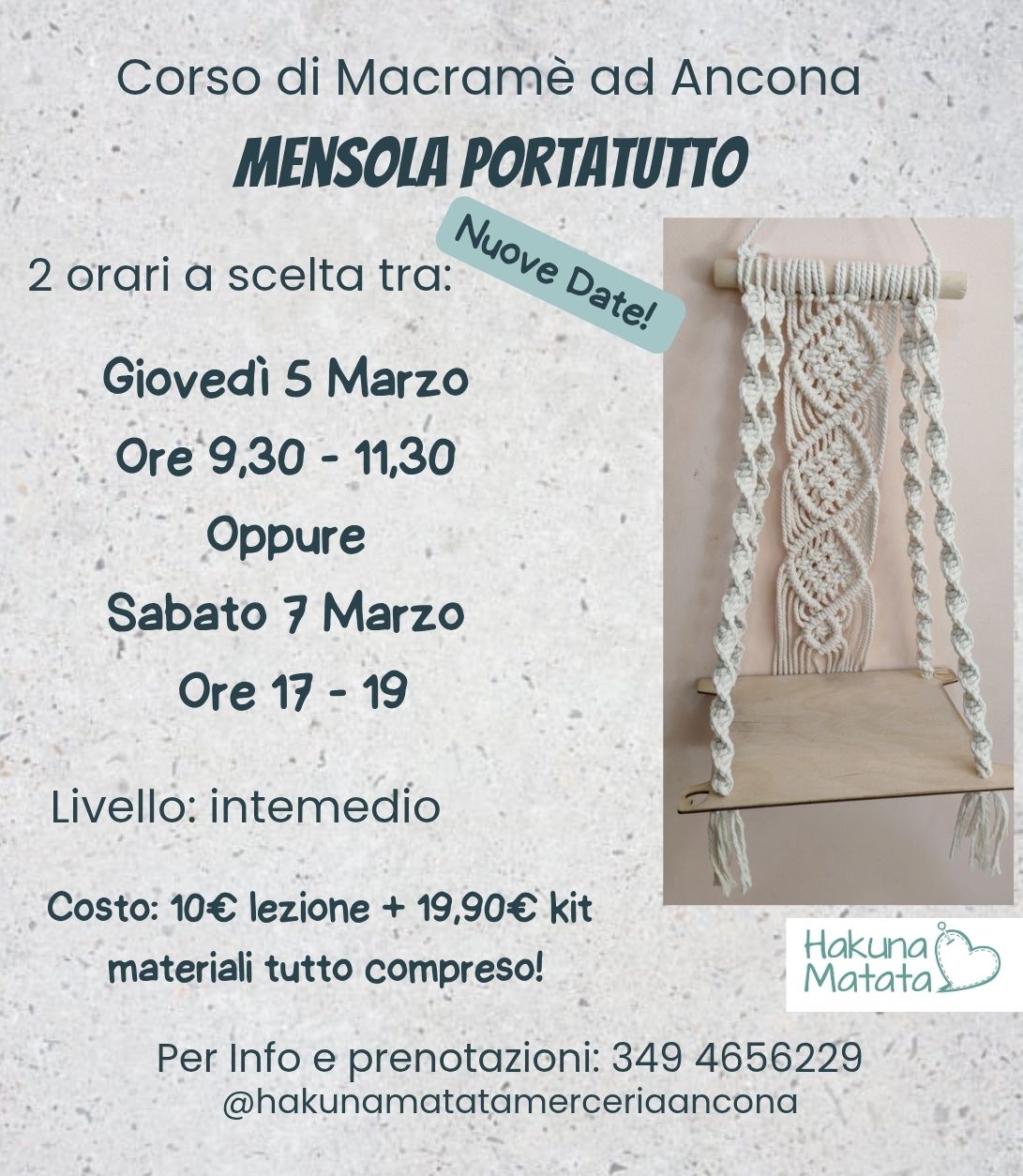 corso macramè ad Ancona: mensola portatutto! Hakuna Matata