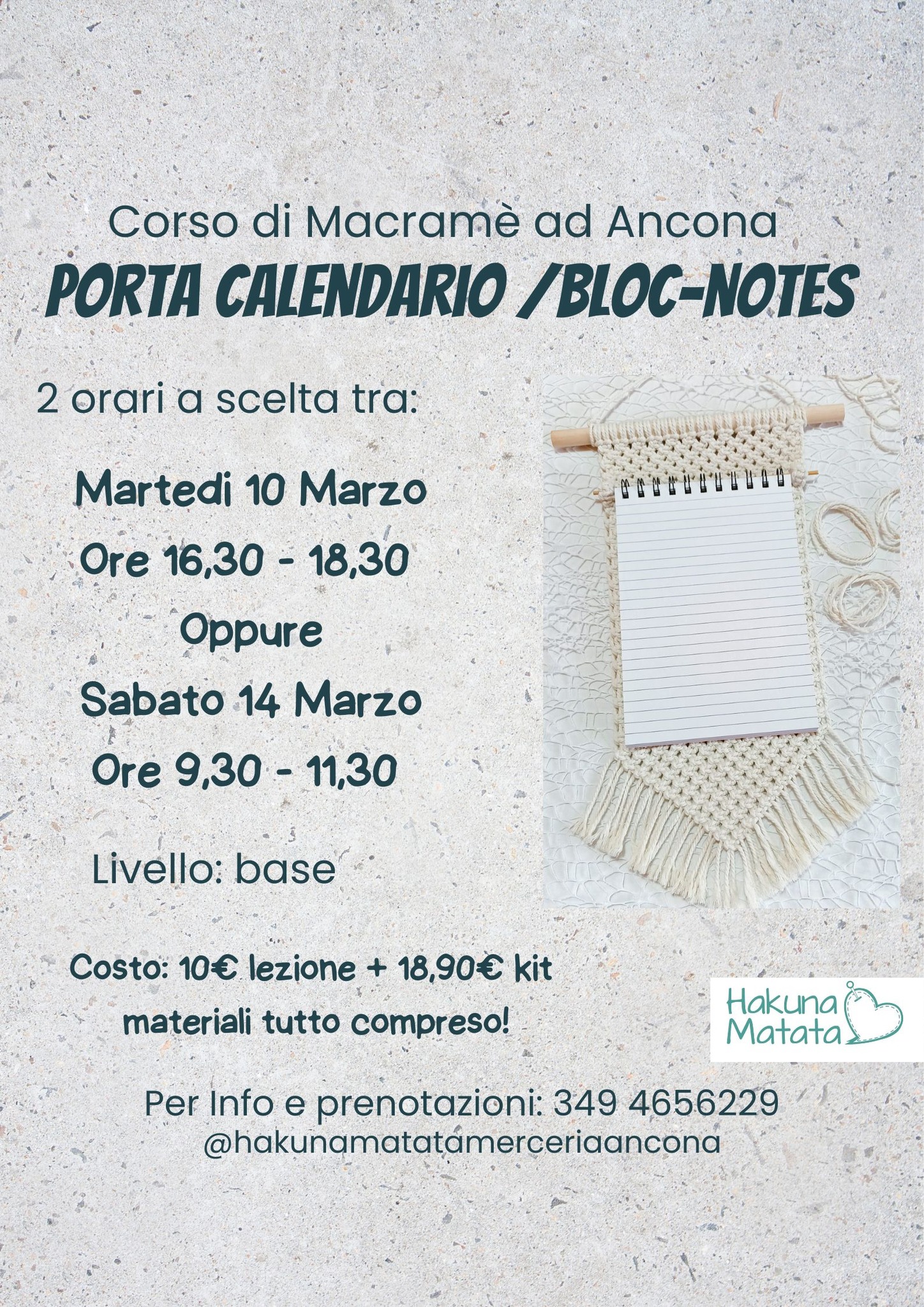 corso macramè ad Ancona: porta bloc notes o calendario! Hakuna Matata