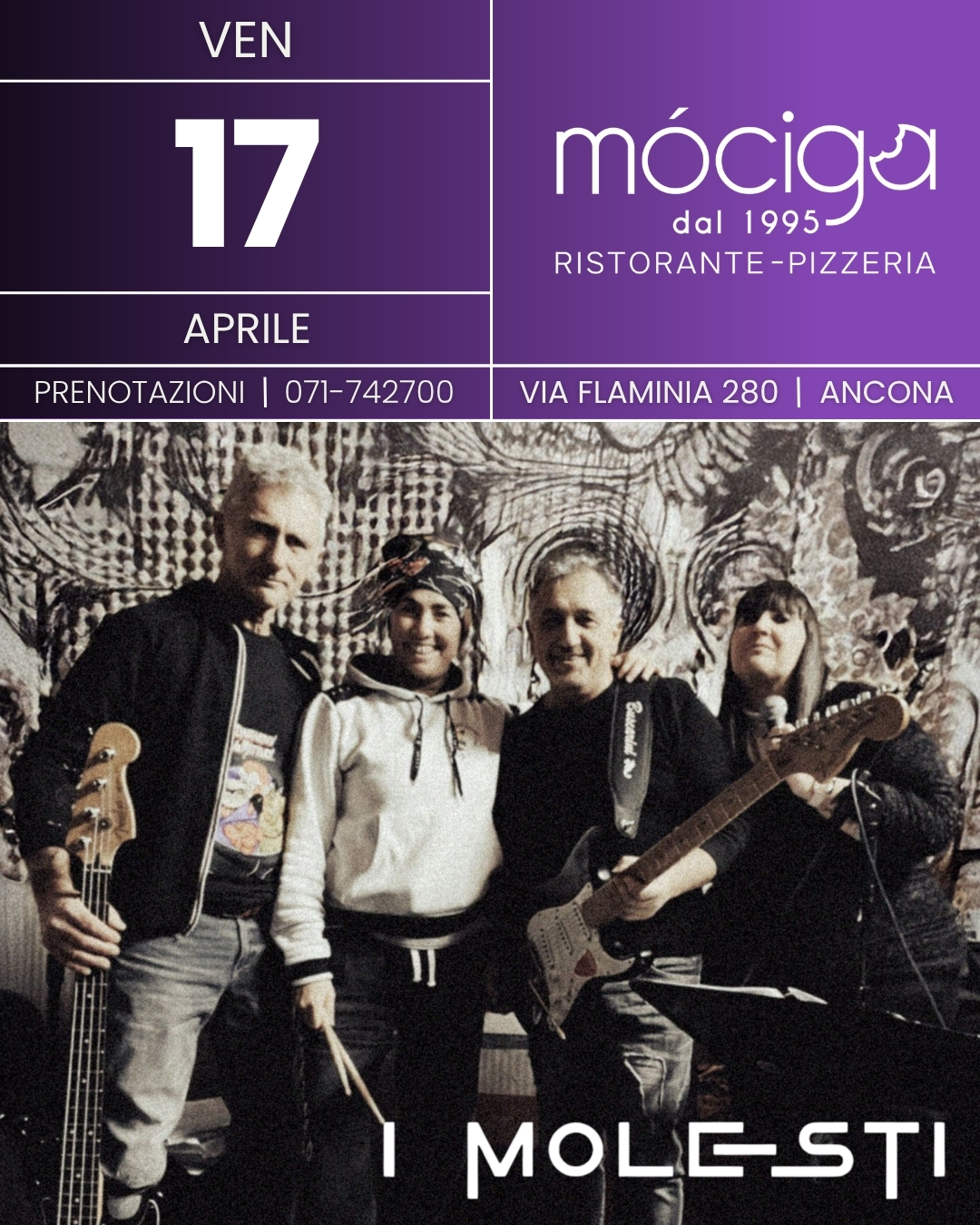 Musica live da Mociga! Sul palco suoneranno: I Molesti 