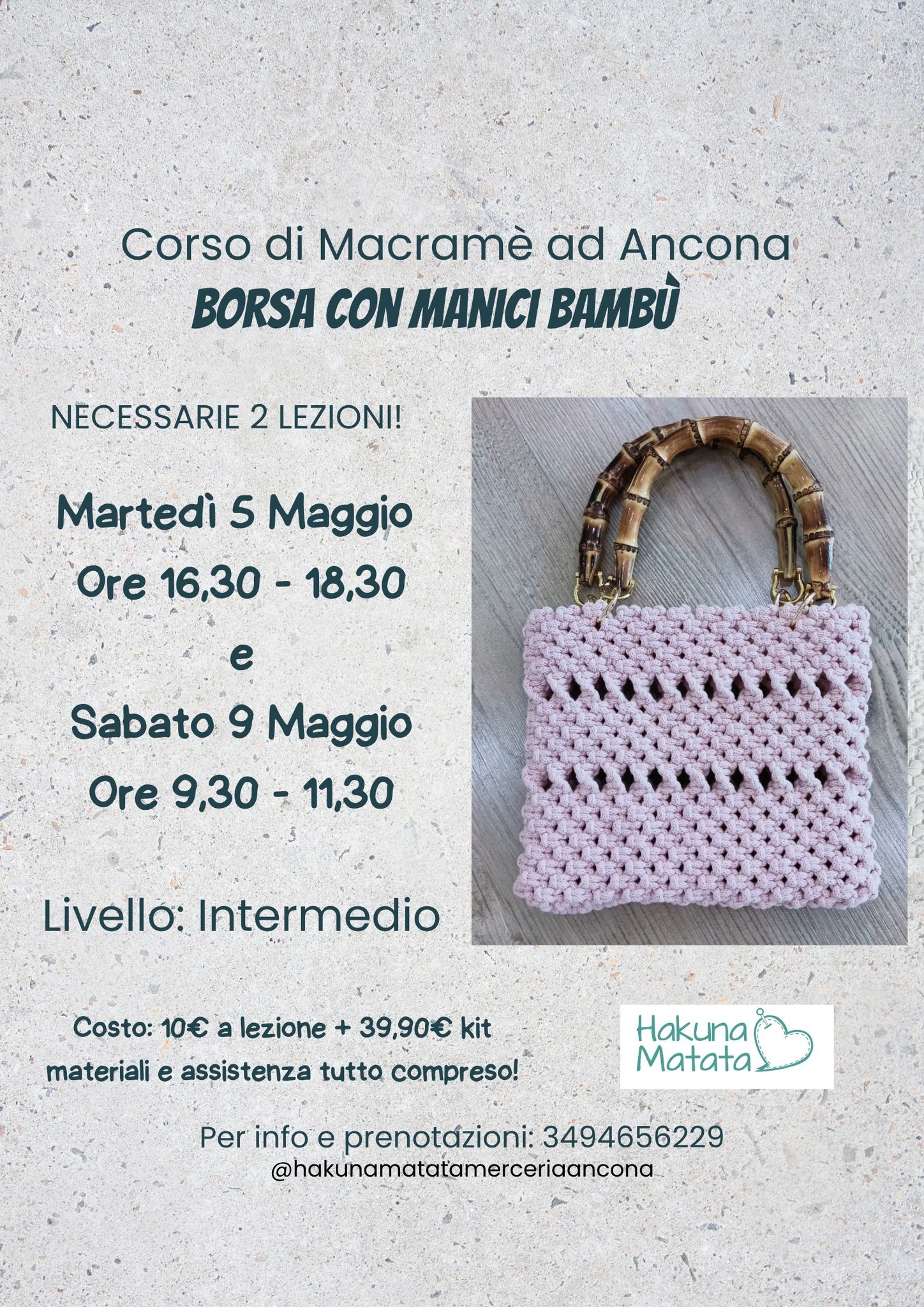 corso di macramè ad Ancona: borsa con manici bambù!