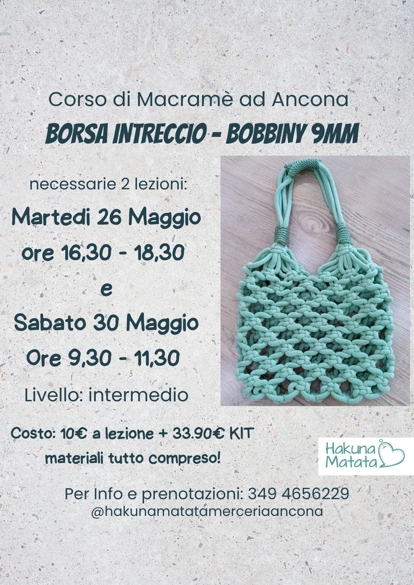 corso macramè ad Ancona! borsa bobbiny 9mm - Hakuna Matata Merceria Ancona